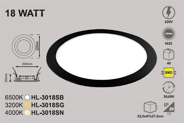 18 Watt Sıva Altı Yuvarlak Panel Siyah